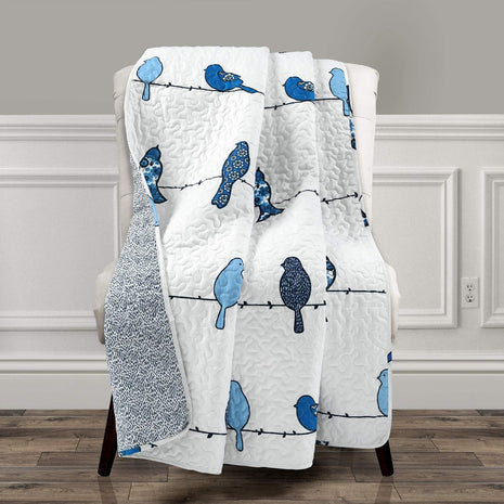 Lush Decor Rowley Birds Reversible Throw Blanket, 50 inch W x 60 inch L, Navy - Throw Blankets for Bed - Couch Blanket - Farmhouse Throw Blanket for Couch
