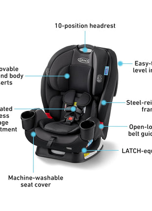 Graco® TriRide 3-in-1 Reclining Car Seat, Kipling - Rear & Forward Facing Car Seat, Highback Booster, Adjustable Headrest