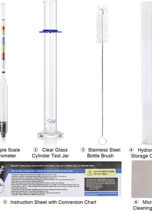 SOLIGT Triple Scale Hydrometer and Glass Test Jar for Wine, Beer, Mead & Cider   ABV, Brix and Gravity Test Kit