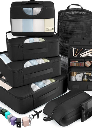 Veken 10 Set/8 Set Packing Cubes for Travel Essentials, Suitcase Organizer Bags in 4 Sizes, Carry-On Luggage Accessories with Large Laundry & Toiletry Bag, Must-Have for Airplane, Road Trip & Camping