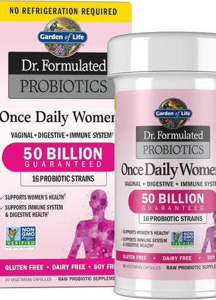 Garden of Life Once Daily Dr. Formulated Probiotics for Women 50 Billion CFU 16 Probiotic Strains with Organic Prebiotics for Digestive, Vaginal & Immune Health, Dairy Free, Shelf Stable 30 Capsules