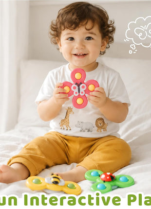 LiKee Strong Suction Cup Fidget Rotating Sensory Bath Toys for Baby Christmas Stocking Stuffers, Airplane Car Travel Table & Window Toys for Toddler Boys and Girls, 10+ Months