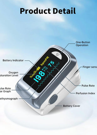 Fingertip Pulse Oximeter Blood Oxygen Saturation Monitor Pulse Ox, Heart Rate and Fast Spo2 Reading Oxygen Meter with OLED Screen Included Lanyard and 2 x AAA Batteries