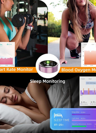 Smart Ring for Women & Men, Health Tracker Ring with Heart Rate, Blood Oxygen,Blood Pressure, IP68 Waterproof Fitness Ring, Sleep Tracker for iPhone and Android, No APP Fee