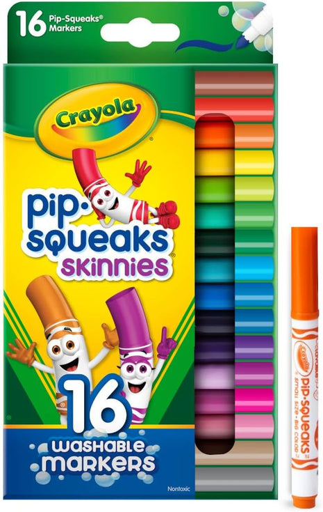 Crayola Pip Squeaks Skinnies Washable Marker Set (16ct), Mini Markers for Toddlers, Thin Coloring Markers for Kids, Spring Crafts Supplies