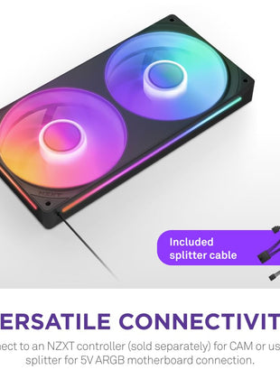 NZXT F240 RGB Core - 240mm Single-Frame RGB Fan Unit - Black | 240mm single-frame unit with two 120mm RGB fans on one cable. Speed and lighting controlled through CAM.
