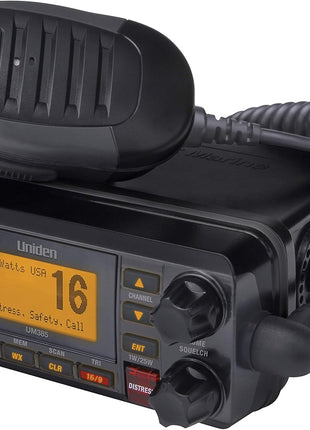 Uniden UM385BK 25 Watt Fixed Mount Marine VHF Radio, Waterproof, Noaa Weather Alert, All USA/Intl/Canadian Marine Channels