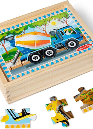 Melissa & Doug 4‐in‐1 Wooden Vehicle Jigsaw Puzzle Set, 48 Pieces with Storage Box, Toddler Puzzle Toy for Kids Ages 3+- FSC Certified