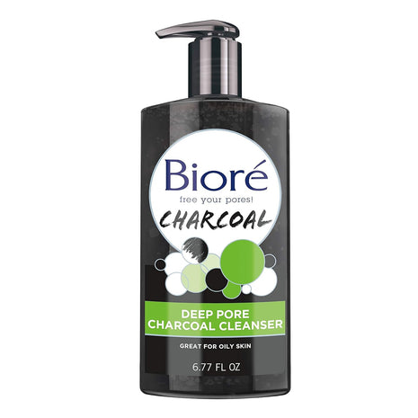 Bioré Deep Pore Charcoal Face Wash, Facial Cleanser for Dirt and Makeup Removal From Oily Skin, 6.77 Ounce & Rose Quartz + Charcoal Daily Purifying Cleanser, Oil Free Facial Cleanser Energizes Skin