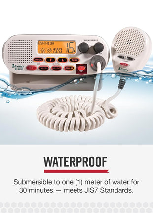 Cobra MR F45-D Fixed Mount VHF Marine Radio – 25 Watt VHF, Submersible, LCD Display, Noise Cancelling Microphone, NOAA Weather Channels, Signal Strength Meter, Scan Channels, White