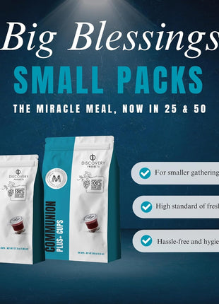 Travel Pack - Pre-Filled Communion Plus Cup - Bag of 50 with Wafer and 100% Concord Grape Juice