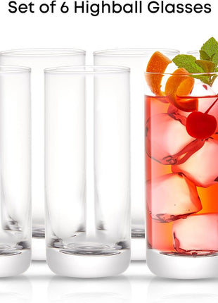 JoyJolt Faye 13oz Highball Glasses, 6pc Tall Glass Sets. Lead-Free Crystal Drinking Glasses. Water Glasses, Mojito Glass Cups, Tom Collins Bar Glassware, and Mixed Drink Cocktail Glass Set