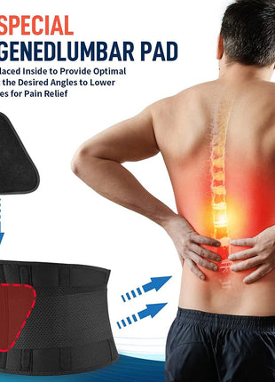 FEATOL Back Brace Support Belt-Lumbar Support Back Brace for Back Pain, Sciatica, Scoliosis, Herniated Disc Adjustable Support Straps-Lower Back Brace with Removable Lumbar Pad for Men & Women