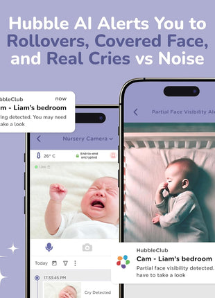 HUBBLE CONNECTED GoBaby - 2K HD Baby Monitor Camera w/Advanced Monitoring, Covered Face & Rollover Detection, True Cry Alerts, Sleep Training & Smart Soother — w/Flexible Mount