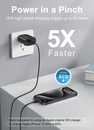 Type C Charger Fast Charging, 2Pack [10FT&6FT] Long USB C Cable with 25W Phone Super Fast Charger Block Compatible with Galaxy S25/S24/Plus/Ultra,iPhone 15/16/17/Air/Plus/Pro Max
