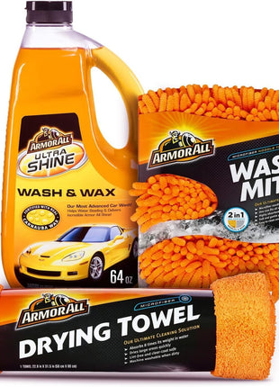 Armor All Car Wash Kit, Includes Car Wash Soap, Wash Mitt & Microfiber Towel (3 Piece Kit)