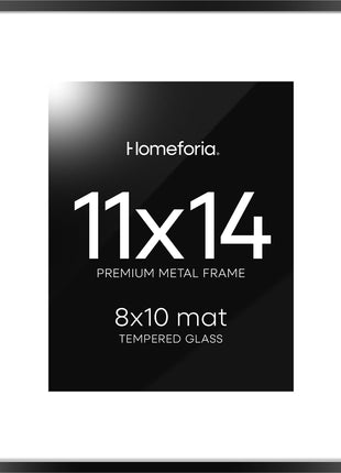 11x14 Black Picture Frame, High-End Metal, 8x10 Mat, Glass | High End Aluminum, Tempered Glass, Acid-Free 8x10 Removable Mat, 11x14 in Edge-to-Edge Display 14x11, Wall Kit, Set Of 1