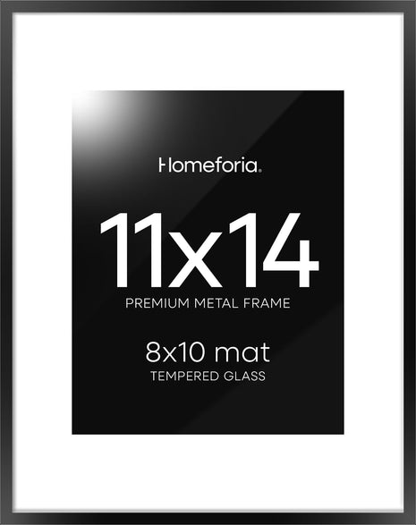 11x14 Black Picture Frame, High-End Metal, 8x10 Mat, Glass | High End Aluminum, Tempered Glass, Acid-Free 8x10 Removable Mat, 11x14 in Edge-to-Edge Display 14x11, Wall Kit, Set Of 1