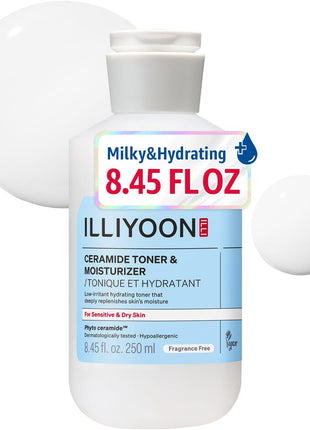 Illiyoon Ceramide ATO Moisturizing Milky Toner | Lightweight Milky Essence, 2-in-1 Hydrating Facial Toner for Dry & Sensitive Skin, Barrier Repair, Fragrance-Free, Korean Skincare, 8.45 fl.oz.