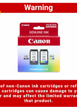 Canon PG-243 / CL-244 Genuine Ink Value Pack (2 Cartridges), Compatible with iP2820, MX492, MG2420/2520/2920/2922/2924/3020/2522/2525, TS3120/302/302a/202/4520/3320