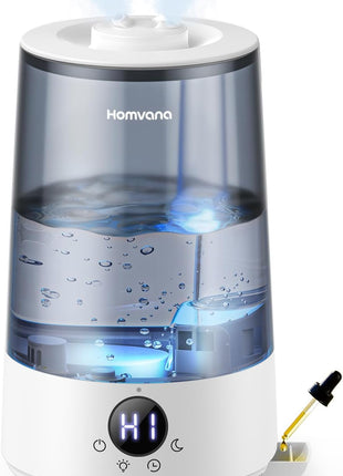 Homvana Humidifiers for Bedroom Home, 3.6 L Cool Mist Top Fill 34H Super Long Time, Quiet 23dB, Baby Humidifier, Oil Diffuser for Large Room, Plants, Nursery, Office BPA FREE, 7 Color Light Ultrasonic