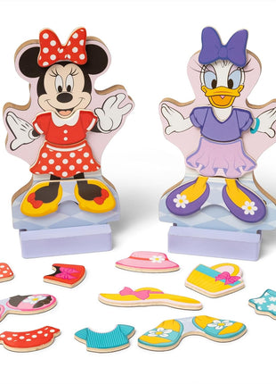 Melissa & Doug Disney Minnie Mouse and Daisy Duck Deluxe Wooden Magnetic Dress-Up; 2 Fashion Dolls with Stands for Pretend Play, 52 Pieces - FSC Certified