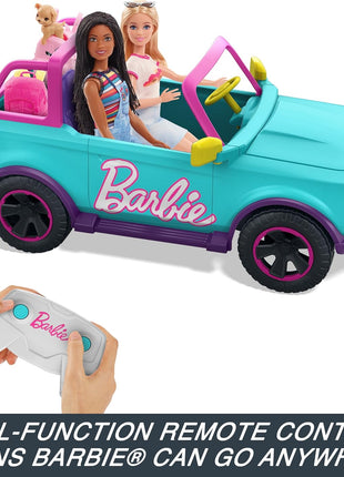 Hot Wheels Barbie RC SUV & Stickers, Can Hold & Store 2 Barbie Dolls & Accessories, Kid-Applied Stickers for Customization
