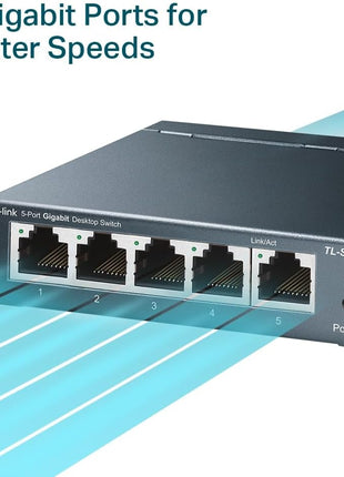 TP-Link TL-SG105, 5 Port Gigabit Unmanaged Ethernet Switch, Network Hub, Ethernet Splitter, Plug & Play, Fanless Metal Design, Shielded Ports, Traffic Optimization