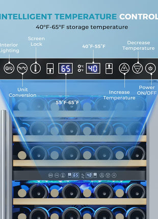 EUHOMY 24 Inch Wine Cooler Refrigerator 54 Bottl-Dual Zone, Built-in or Freestanding Wine Fridge with Glass Door, Wine Refrigerator for Home Bar Kitchen