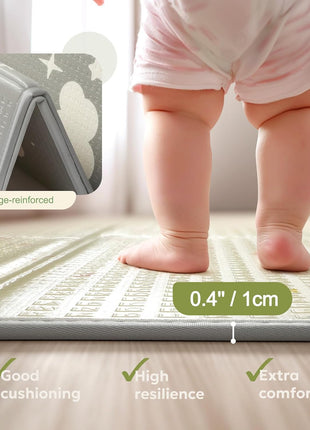 Extra Large Foldable Play Mat, Reversible Baby Play Mat with Edge Reinforcement, Non-Toxic & Waterproof Baby Mat for Floor, Foam Playmat for Infants Toddlers, Rainbow, Cloud & Moon, 50''x50''