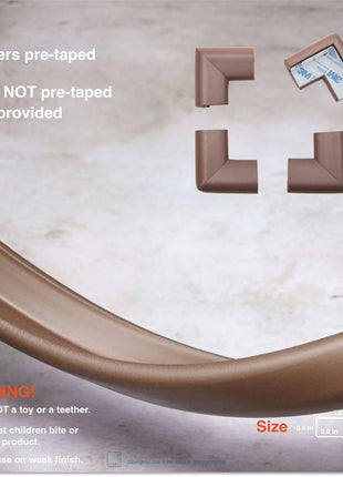 Roving Cove HeftyFit Edge Corner Protector Baby Proofing (Large 18ft Edge 8 Corners), Heavy-Duty, Soft NBR Rubber Foam, Furniture Fireplace Safety Bumper Guard, 3M Adhesive, Coffee Brown