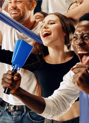 BLUE PANDA Cowbell Noise Maker - 9-Inch, Royal Blue, Pack of 2 - Metal Cowbell Instrument with Ergonomic Handle - Cheering Bell for Stadium Cheers & Celebratory Noise Maker