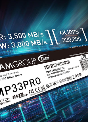 TEAMGROUP MP33PRO 2TB SLC Cache 3D NAND TLC NVMe 1.3 PCIe Gen3x4 M.2 2280 Internal SSD R/W Speed Up to 3500/3000 MB/s Laptop & Desktop TM8FPD002T0C101