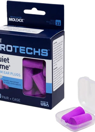 Flents Protechs Foam Ear Plugs, 10 Pair with Case for Sleeping, Snoring, Loud Noise, Traveling, Concerts, Construction, Studying, Work, Shooting, NRR 33, Purple, Disposable, Made in the USA