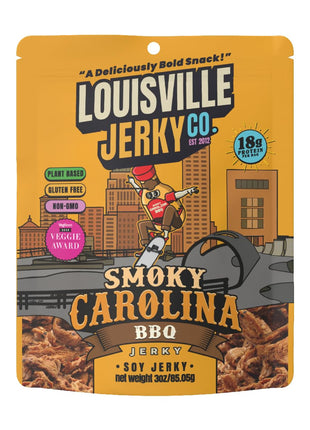 Louisville Jerky Co. Sweet & Smoky Carolina Mustard BBQ Vegan Jerky, Plant Based Protein Snack (3 Ounce, 1-Pack) – Smoky Southern BBQ Flavor, Gluten-Free, Vegetarian
