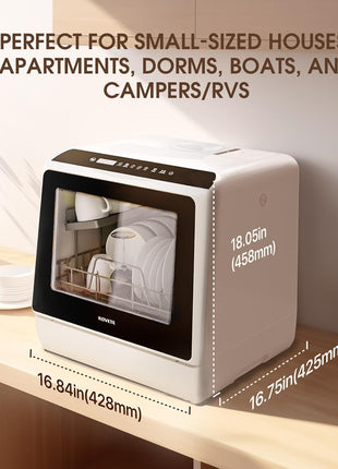 NOVETE Portable Countertop Dishwashers, Compact Dishwashers with 5L Built-in Water Tank & Inlet Hose, 5 Washing Programs, Baby Care, Air-Dry Function and LED Light for Small Apartments