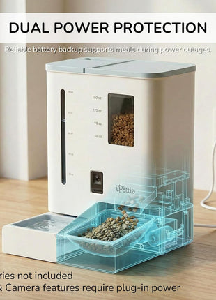 iPettie Camera Automatic Cat Feeder and Water Dispenser, 5G/2.4GHz WiFi | 2K HD Video, Night Vision, APP Scheduling & Alerts, 1 Filter Included, 300oz Large Capacity for 2 Weeks, FW54 Camera Version