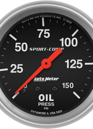 Auto Meter 3423 Sport-Comp Mechanical Oil Pressure Gauge,2.625 in.