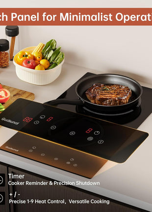 2 Burner Electric Cooktop, 2000 Watt, 110V with Plug | 12 Inch Touch Control Electric Stove Top for Countertop & Built-in Use | Timer, Child Lock, Hot Surface Indicator Included,Matte Black