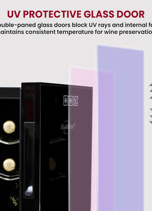 Koolatron 6 Bottle Wine Fridge – Freestanding Wine Cooler with Glass Door, 0.6 cu ft (16 L) Beverage Can Refrigerator, Digital Temperature Control, Ideal for Red, White & Sparkling Wine, Champagne