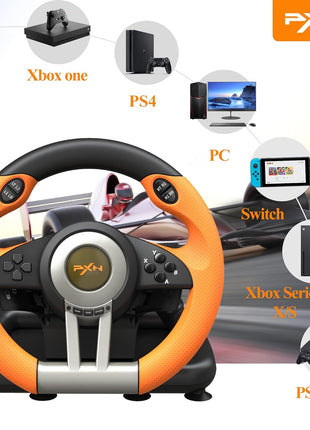 PXN Racing Wheel - Gaming Steering Wheel for PC, V3II 180 Degree Driving Volante Universal Usb Car Racing with Pedal for PC, PS4, PS3,Xbox Series X|S, Xbox One and Switch