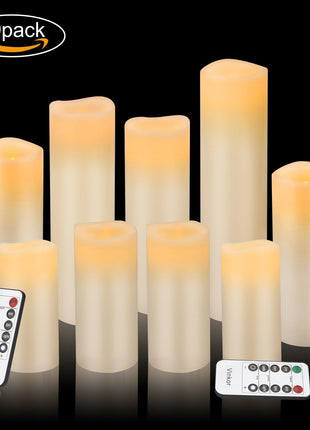 Vinkor Flameless Candles Battery Operated Candles Real Wax Pillar LED Candles with 10-Key Remote and Cycling 24 Hours Timer (Ivory 4 inch 5 inch 6 inch 7 inch 8 inch 9 inch)