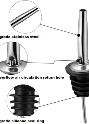 BALTRE 2PCS Stainless Steel Pourers, Speed Liquor Bottle Pourer, Olive Oil and Vinegar Tapered Stopper Spout, Suitable for About 3/4 inch Bottle Mouth, Olive Oil Spout with Sealed Dust Caps
