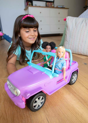 Barbie Off-Road Vehicle, Purple with Pink Seats and Rolling Wheels, 2 Seats, Gift for 3 to 7 Year Olds