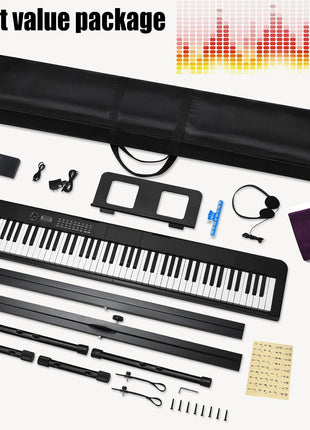 88 Key Digital Piano Electric Keyboard, 88 Key Keyboard Piano for for Beginner, with Power Adapter, Sustain Pedal, Stand, Bluetooth