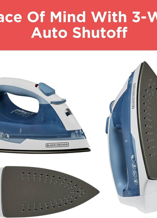 BLACK+DECKER Steam Iron for Clothes with Auto Shutoff & TrueGlide Soleplate