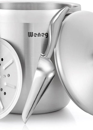 Ice Bucket with Lid, Scoop, Tongs and Strainer - Well Made Insulated Stainless Steel Keep Ice Frozen Longer - Ideal for Cocktail Bar, Parties, Chilling Wine, Champagne - 3 Liter (Stainless Steel)