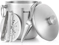 Ice Bucket with Lid, Scoop, Tongs and Strainer   Well Made Insulated Stainless Steel Keep Ice Frozen Longer   Ideal for Cocktail Bar, Parties, Chilling Wine, Champagne   3 Liter (Stainless Steel)