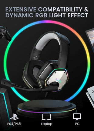 EKSA E1000 USB Gaming Headset for PC, Computer Headphones with Microphone/Mic Noise Cancelling, 7.1 Surround Sound, RGB Light - Wired Headphones for PS4, PS5 Console, Laptop, Call Center