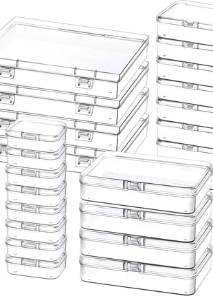 24 Pack Mixed Sizes Small Plastic Storage Containers, Mini Rectangular Small Items Organizer Boxes with Hinged Lids and Labels for Craft Jewelry Beads
